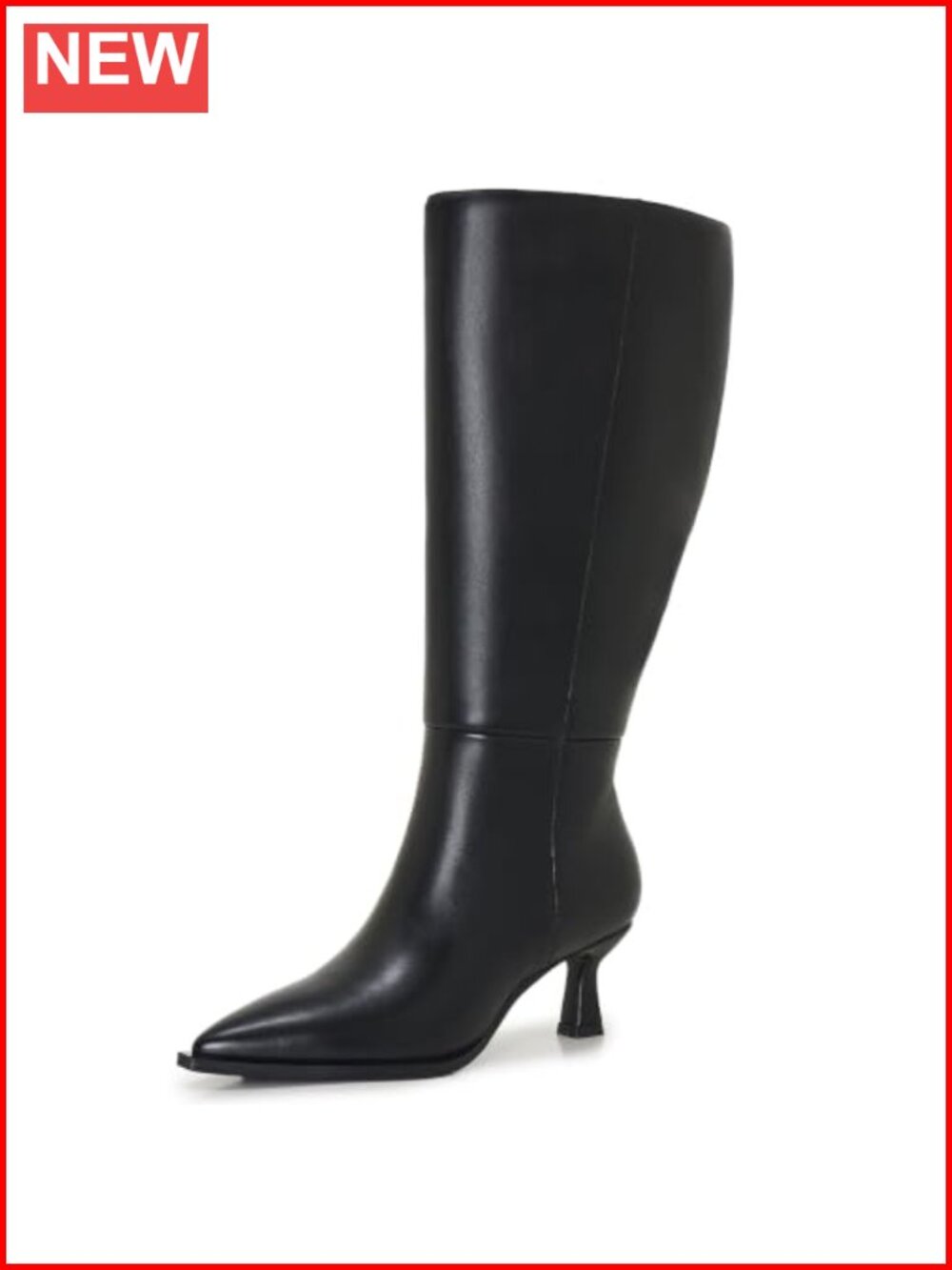 Wide Calf Knee High Boots Pointed Toe Kitten Heel Faux Leather